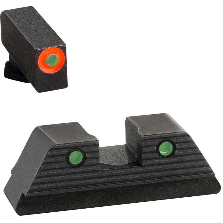 AmeriGlo GL816 Trooper Sight Set for GlockGreen Tritium Orange Outline Front Sight-Green Tritium Black Outline Rear Sight