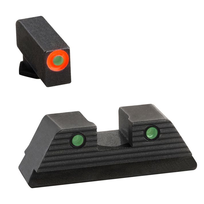 AmeriGlo GL818 Trooper Sight Set for GlockGreen Tritium Orange Outline Front Sight-Green Tritium Black Outline Rear Sight