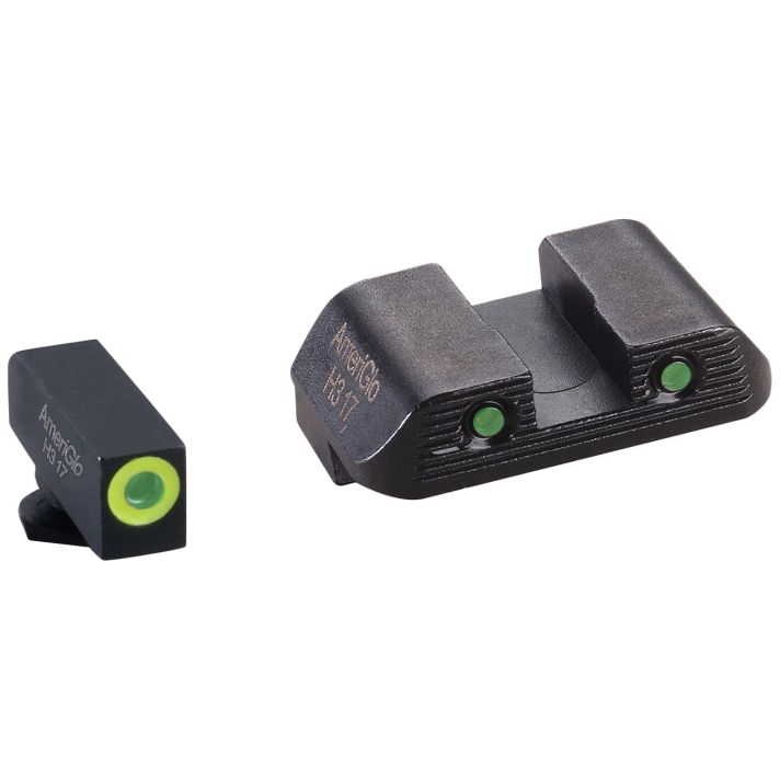 AmeriGlo GL822 Trooper Sight Set for GlockGreen Tritium LumiGreen Outline Front Sight-Green Tritium Black Outline Rear Sight