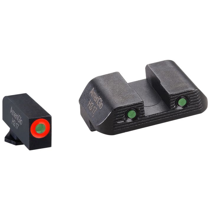 AmeriGlo GL823 Trooper Sight Set for GlockGreen Tritium Orange Outline Front Sight-Green Tritium Black Outline Rear Sight