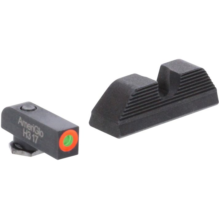 AmeriGlo GL5353 Protector Sight Set for GlockGreen Tritium Orange Outline Front Sight-Black Serrated Rear Sight