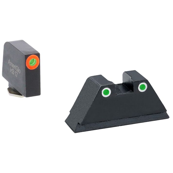 AmeriGlo GL331 Optic Compatible Sight Set for GlockXL Tall Green Tritium Orange Outline Front Sight-Green Tritium White Outline Rear Sight