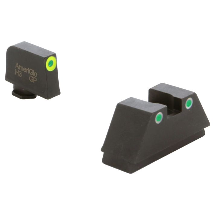 AmeriGlo GL333 Optic Compatible Sight Set for GlockXL Tall Green Tritium LumiGreen Outline Front Sight-Green Tritium White Outline Rear Sight