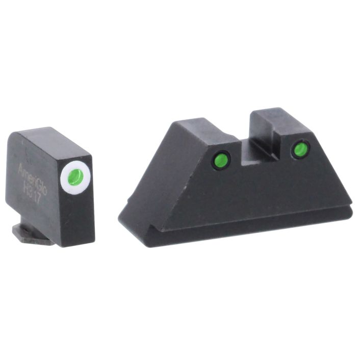 AmeriGlo GL152 Optic Compatible Sight Set for GlockXL Tall Green Tritium White Outline Front Sight-Green Tritium Black Outline Rear Sight