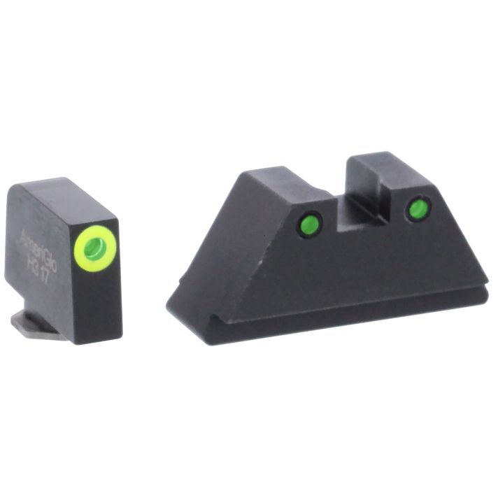 AmeriGlo GL252 Optic Compatible Sight Set for GlockXL Tall Green Tritium LumiGreen Outline Front Sight-Green Tritium Black Outline Rear Sight