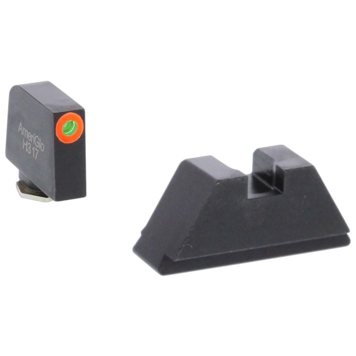 AmeriGlo GL511 Optic Compatible Sight Set for GlockXL Tall Green Tritium Orange Outline Front Sight-Green Tritium Black Rear Sight