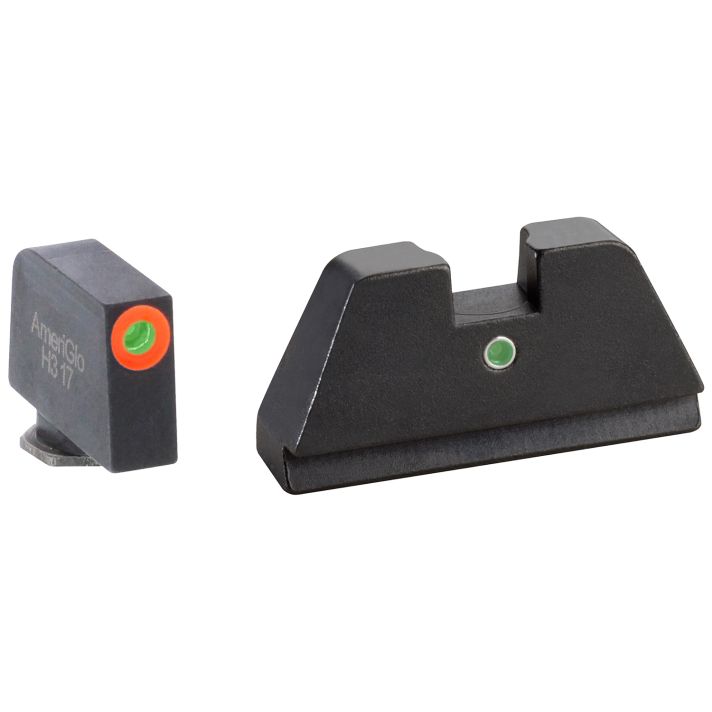 AmeriGlo GL291 Optic Compatible Sight Set for GlockXL Tall Green Tritium Orange Outline Front Sight-Green TritiumRear Sight