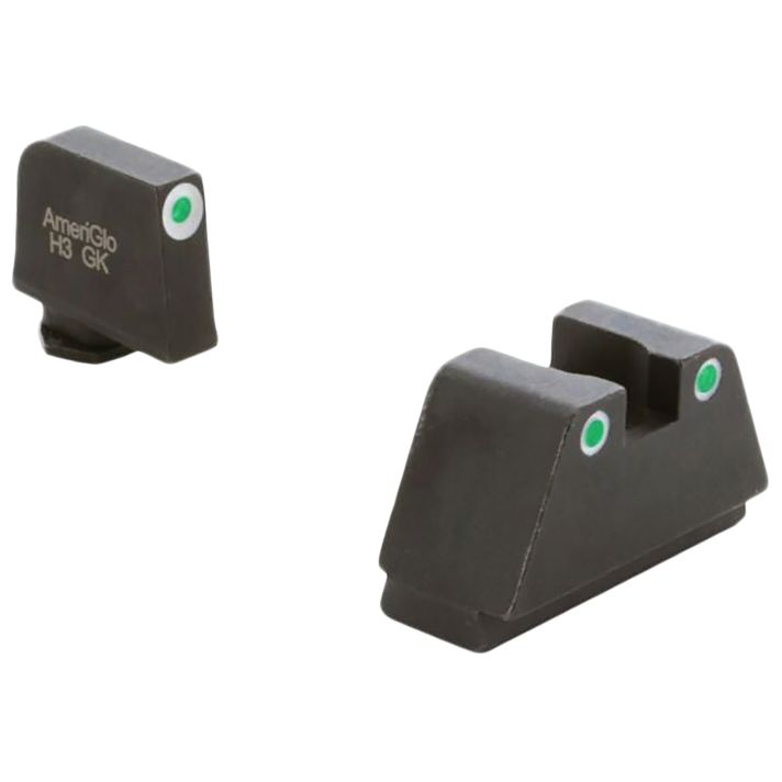 AmeriGlo GL330 Optic Compatible Sight Set for Glock2XL Tall Green Tritium White Outline Front Sight-Green Tritium White Outline Rear Sight