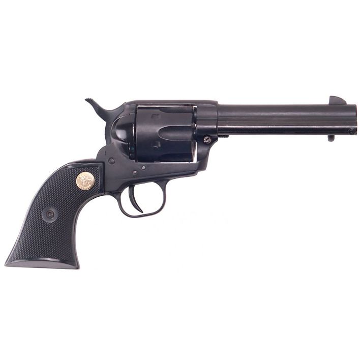 Cimarron ASPLINK1 Plinkerton22 LR 6 Shot 4.75" Matte Black Steel Barrel, Frame & Cylinder, Black Checkered Plastic w/Medallion Grip, Exposed Hammer