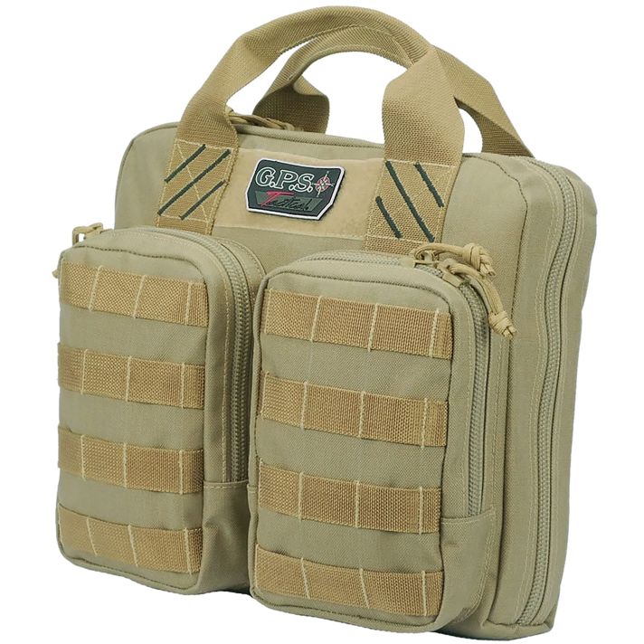 GPS Bags T1411PCT Tactical Double +2 Tan 1000D Nylon Teflon Coating Holds 4 Handguns