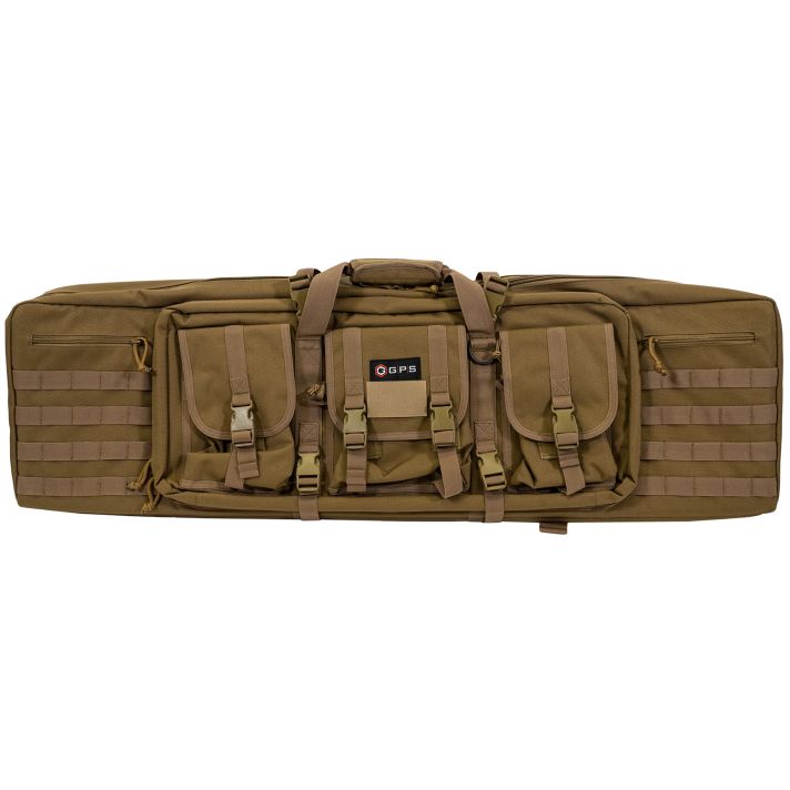 GPS Bags DRC42FDE Double Rifle Case Flat Dark Earth 600D Polyester w/ 2 Padded Pistol Sleeves MOLLE Webbing & Lockable Zippers