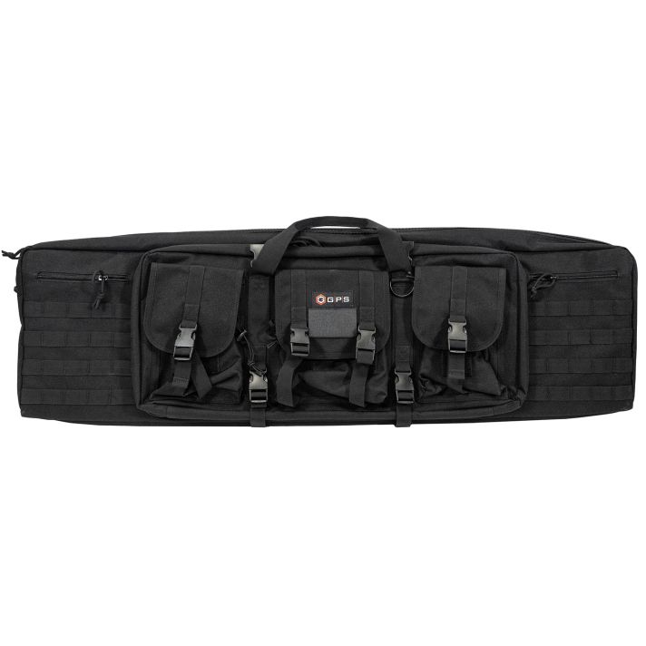 GPS Bags DRC42 Double Rifle Case Black 600D Polyester w/ 2 Padded Pistol Sleeves MOLLE Webbing & Lockable Zippers