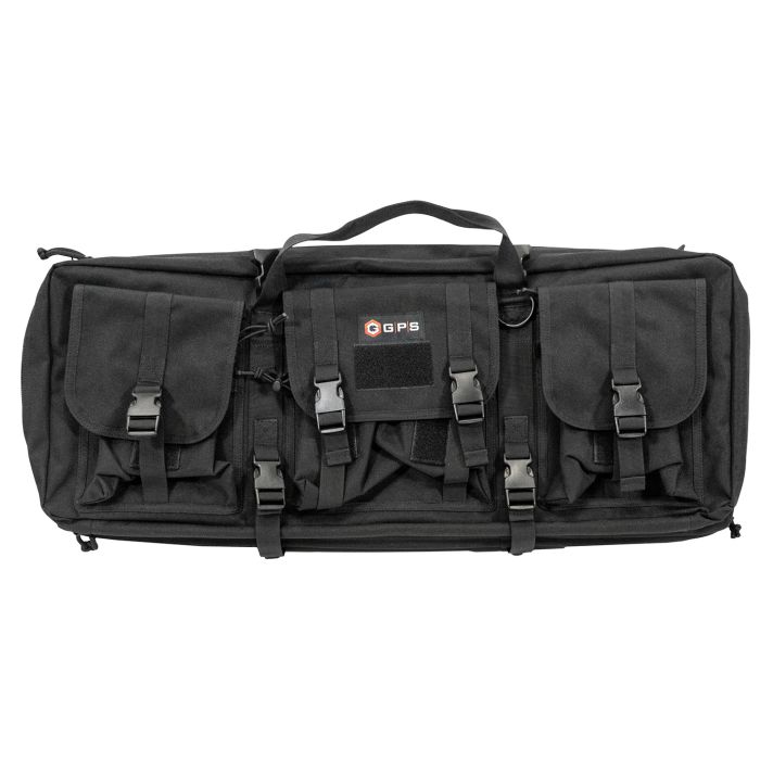 GPS Bags DRC28 Double Rifle Case Black 600D Polyester w/ 2 Padded Pistol Sleeves MOLLE Webbing & Lockable Zippers