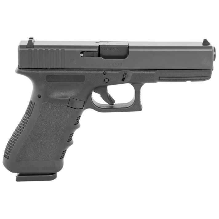 Glock PI1750203 G17 Gen3 Full Size Frame 9mm Luger 17+1 4.49" Black Steel Barrel, Matte Black Serrated Steel Slide, Black Polymer Frame w/Picatinny Rail, Black Texture Finger Groove Grip