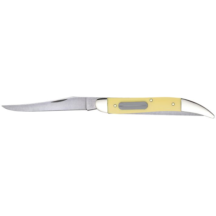 Case 00120 Fishing3.40" Folding Clip/Fish Scaler Plain/Serrated Tumble Polish Tru-Sharp SS Blade/ Yellow Synthetic Handle