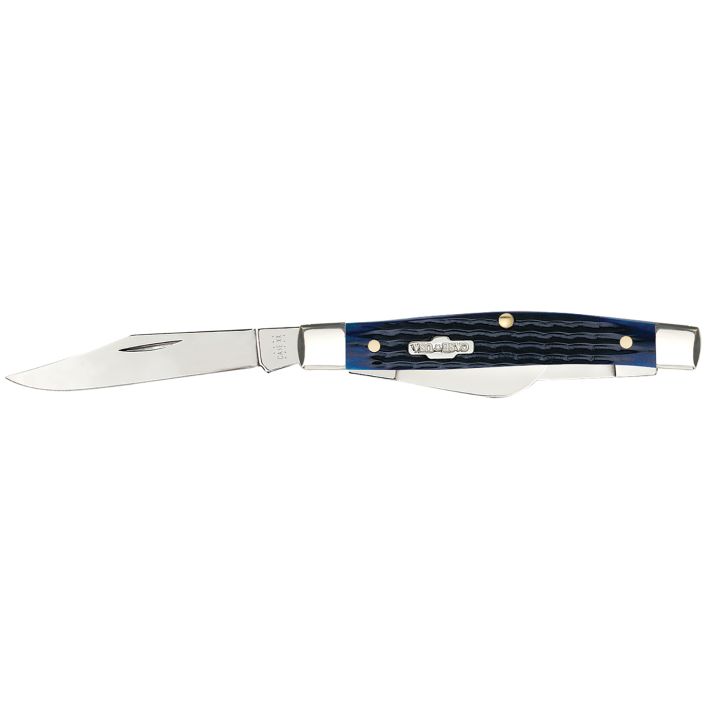 Case 02806 StockmanMedium 2.42"/1.58"/1.57" Folding Clip/Sheepsfoot/Pen Plain Mirror Polished Tru-Sharp SS Blade/Rogers Corn Cob Jigged Blue Bone Handle