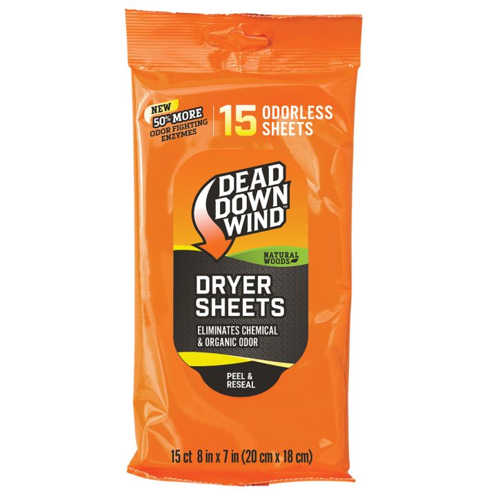 Dead Down Wind 11913 Dryer SheetsCover Scent Natural Woods Scent Dryer Sheet 15 Per Pkg