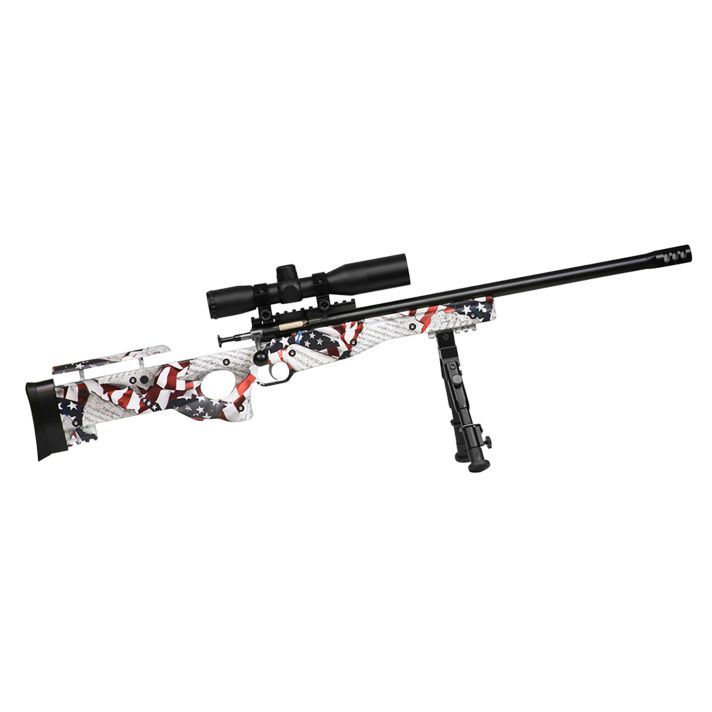 Crickett KSA2153 Precision Complete Package 22 LR 1rd 16.12" Blued American Flag & Amendment Fixed Thumbhole Stock Right Hand (Youth)
