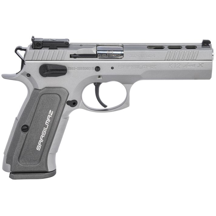 SAR USA K12STSPX K12 Sport X 9mm Luger 17+1 4.70" Stainless Target Crown Barrel, Matte Stainless Steel Ported/Serrated Slide, Matte Stainless Steel Frame w/Beavertail, Gray Polymer Grip, Right Hand