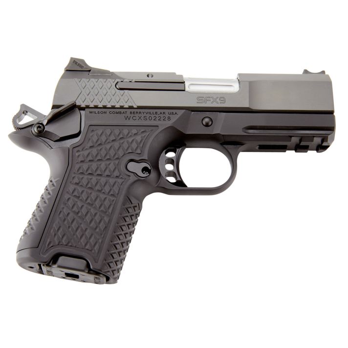 Wilson Combat SFX9SCR3A SFX9 Sub-Compact 9mm Luger 10+1 15+1 3.25" Stainless Steel Barrel, Black DLC Serrated Stainless Steel Slide, Black Aluminum Frame w/Beavertail & Picatinny Rail, Black G10 Grip
