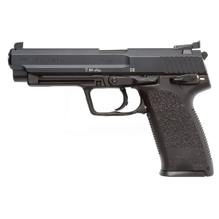 HK 81000364 USP Expert V1 SA/DA 45 ACP Caliber with 5.19" Barrel, 12+1 Capacity, Overall Black Finish, Serrated Trigger Guard Frame, Serrated Long Steel Slide & Polymer Grip Includes 2 Mags