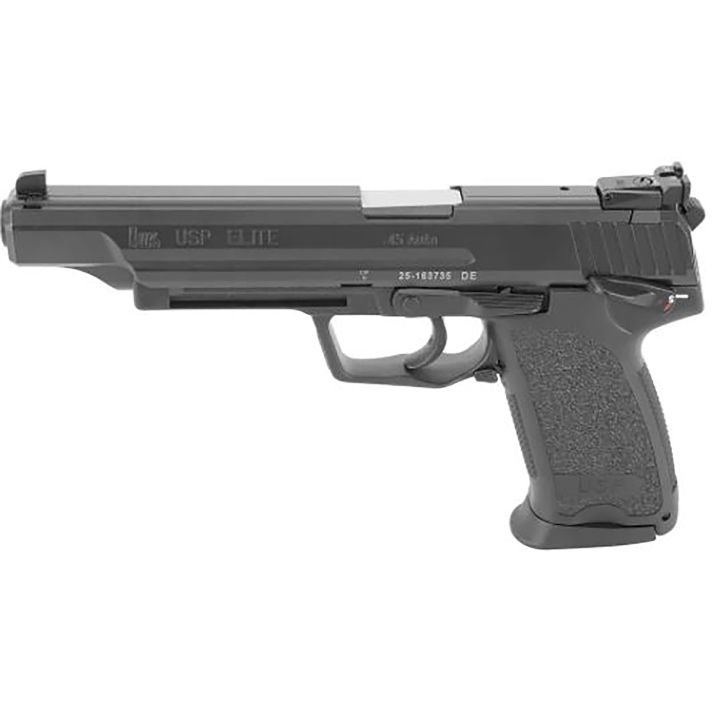 HK 81000367 USP V1 Elite 45 ACP 12+1 6.02" Stainless Stainless Steel Barrel, Black Long/Serrated Steel Slide, Black Polymer Frame, Black Polymer Grip, Includes Two Mags