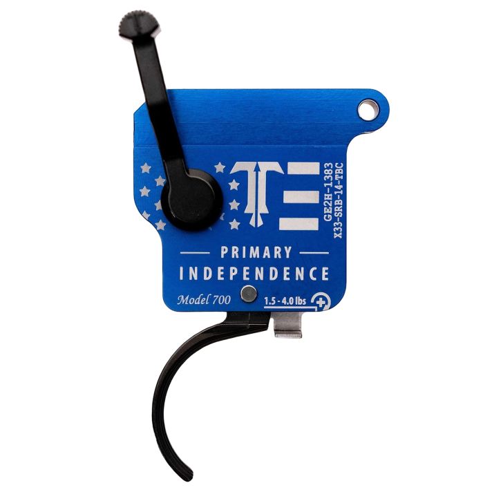 TriggerTech X33SRB14TBC Primary Independence Single-Stage Curved Trigger with 1.50-4 lbs Draw Weight, Red & Blue with White Engraving Finish for Remington 700