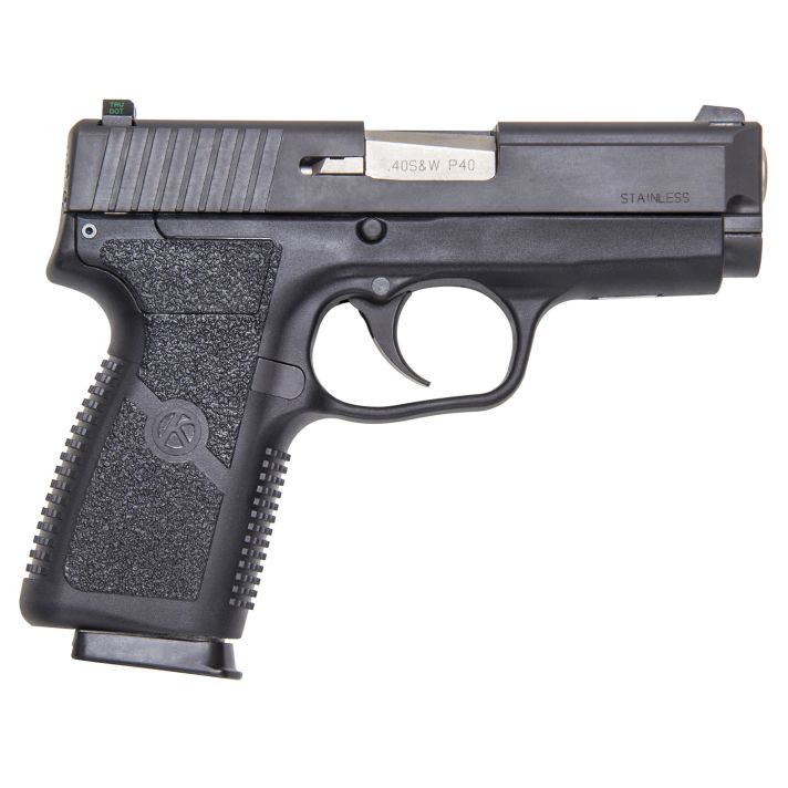 Kahr Arms KP4044NA P40 S&W Caliber with 3.60" Barrel, 6+1 or 7+1 Capacity, Black Finish Frame, Serrated Matte Black Stainless Steel Slide, Textured Polymer Grip & TruGlo Night Sight