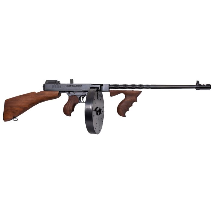 Thompson T1B100D 1927A-1 Deluxe Carbine 45 ACP Caliber with 18" Barrel, 20+1 Capacity (Stick), 100+1 Capacity (Drum), Blued Metal Finish, American Walnut Removable Fixed Stock & Wood Grip Right Hand
