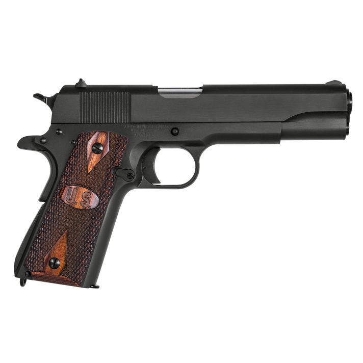 Auto-Ordnance 1911BKO9W 1911 A1 GI Spec 9mm Luger 9+1 5" Stainless Steel Barrel, Matte Black Serrated Carbon Steel Slide & Frame w/Beavertail, Checkered Wood w/Integrated US Logo Grip
