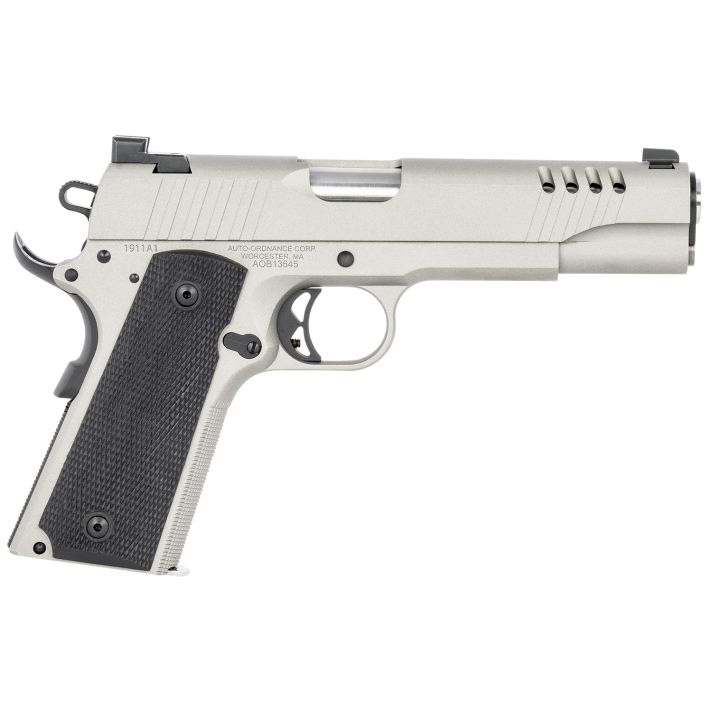 Auto-Ordnance 1911TCAC6 1911 A145 ACP 7+1 5" Savage Silver Cerakoate, Serrated/Ported Slide,Black Rubber Grips, Fixed 3-Dot Combat Day Sights