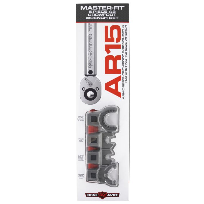 Real Avid AVMF5WS Master -Fit 5 Piece Crowfoot Wrench Set Gray/Red AR-Platform Heavy Duty Torque Wrench Handle 5 Pieces