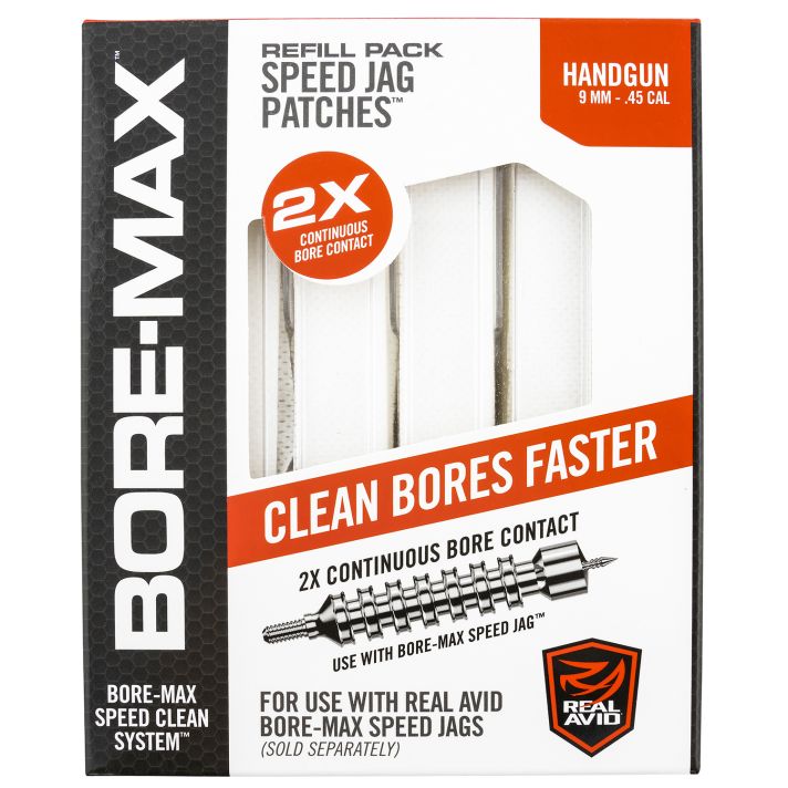 Real Avid AVBMPATCH4L Bore-Max Speed Jag Patches Refill 9mm/45 Cal Handgun 4"L Synthetic 250 Per Box