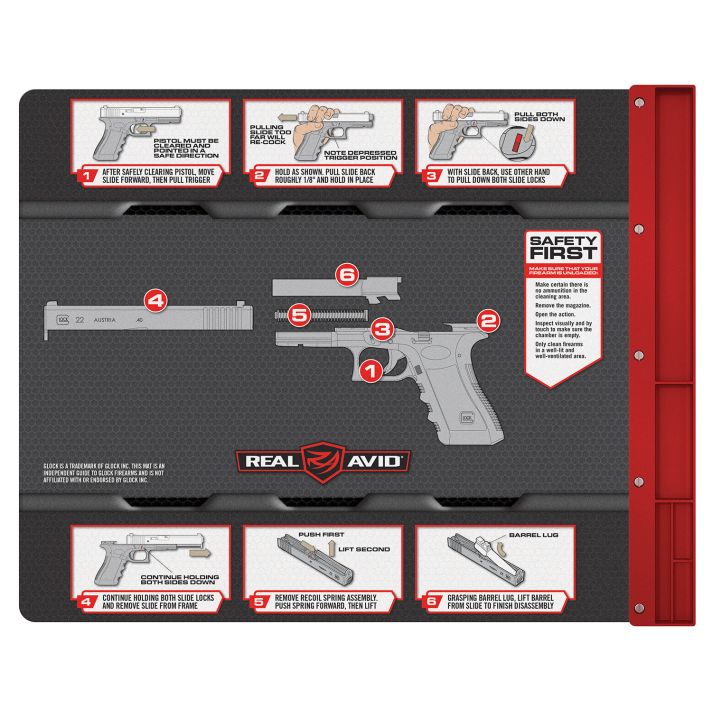 Real Avid AVGLOCKSM Smart Mat Cleaning Mat Black/Gray Non-Slip Rubber 19" x 16" Glock Parts Diagram Illustration