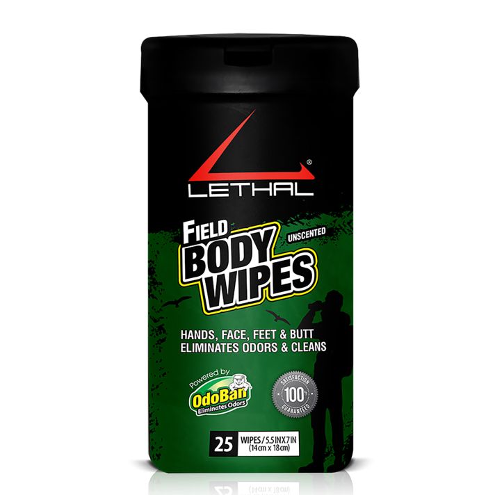 Lethal 9423W6725W Field Body WipesOdor Eliminator Bamboo Fiber Wipes 25 Per Pkg