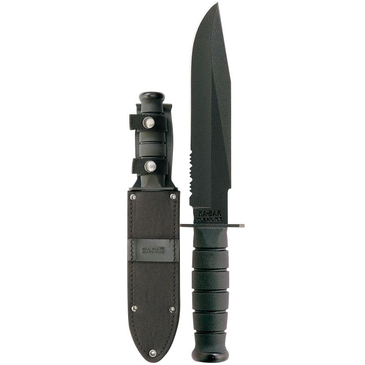 Ka-Bar 1271 Fighter8" Fixed Clip Point Part Serrated Black 1095 Cro-Van Blade, Black Kraton G Handle, Includes Sheath
