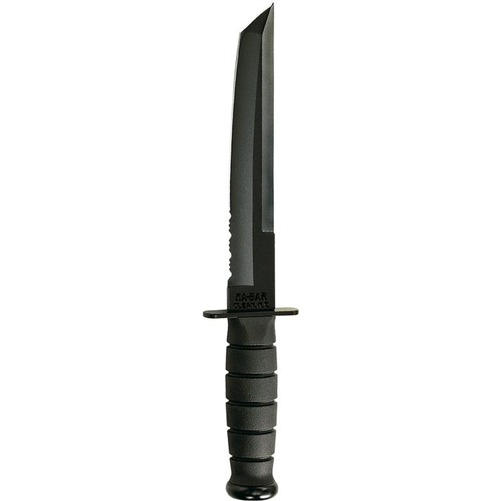 Ka-Bar 1245 Tanto8" Fixed Tanto Part Serrated Black 1095 Cro-Van Blade, Black Kraton G Handle, Includes Sheath