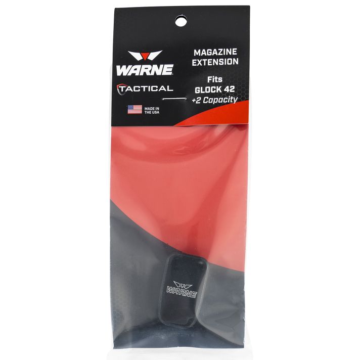 Warne MEG422BLK Magazine Extensionmade of 6061-T6 Aluminum with Hardcoat Anodized Black Finish for Glock 42 Magazines (Adds 2rds)