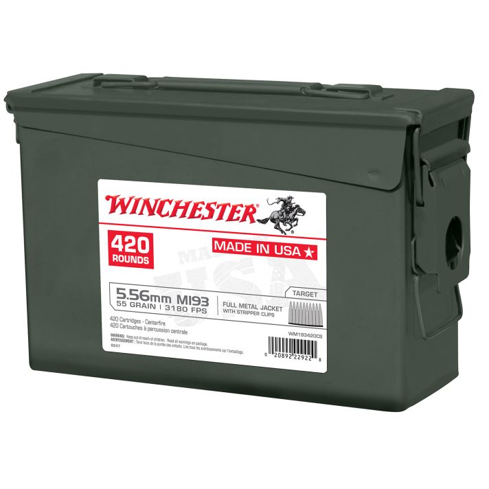 Winchester Ammo WM193420CS USA M193 5.56x45mm NATO 55gr Full Metal Jacket 840rds/420Bx *2 Cans