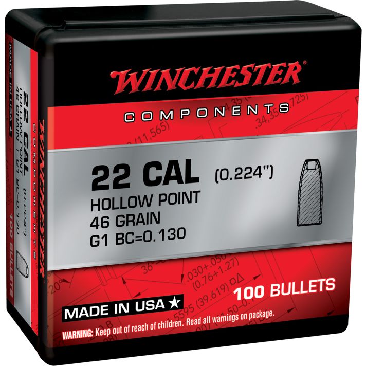 Winchester Ammo WB22HP46X Reloading Bullets22Hornet 46gr Hollow Point 100 Per Box/10 Case