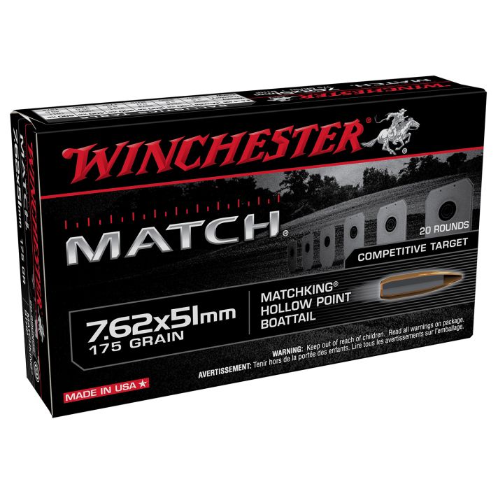 Winchester Ammo S76251M Match7.62x51mmNATO 175gr Sierra MatchKing BTHP 20 Per Box/25 Case