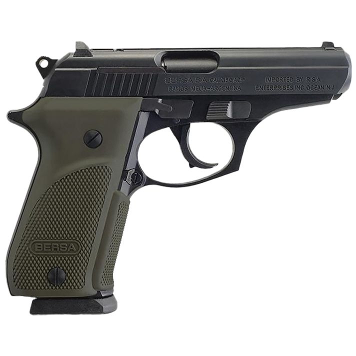 Bersa T380PMC Thunder Combat Sub-Compact Frame 380 ACP 15+1, 3.50" Black Steel Barrel, Matte Black Serrated Steel Slide & Aluminum Frame w/Beavertail, Olive Wrap-Around Grip