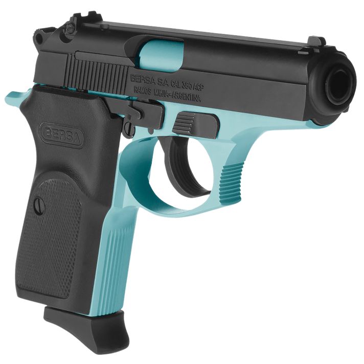 Bersa T380BLM8 ThunderMicro-Compact Frame 380 ACP 8+1, 3.50" Robin Egg Blue Cerakote Steel Barrel, Matte Black Serrated Steel Slide, Robin Egg Blue Cerakote Aluminum Frame