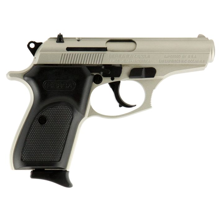 Bersa T22NKL ThunderMicro-Compact Frame 22 LR 10+1 3.50" Nickel Steel Barrel, Nickel Cerakote Serrated Slide & Aluminum Frame w/Beavertail Black Textured Polymer Grip
