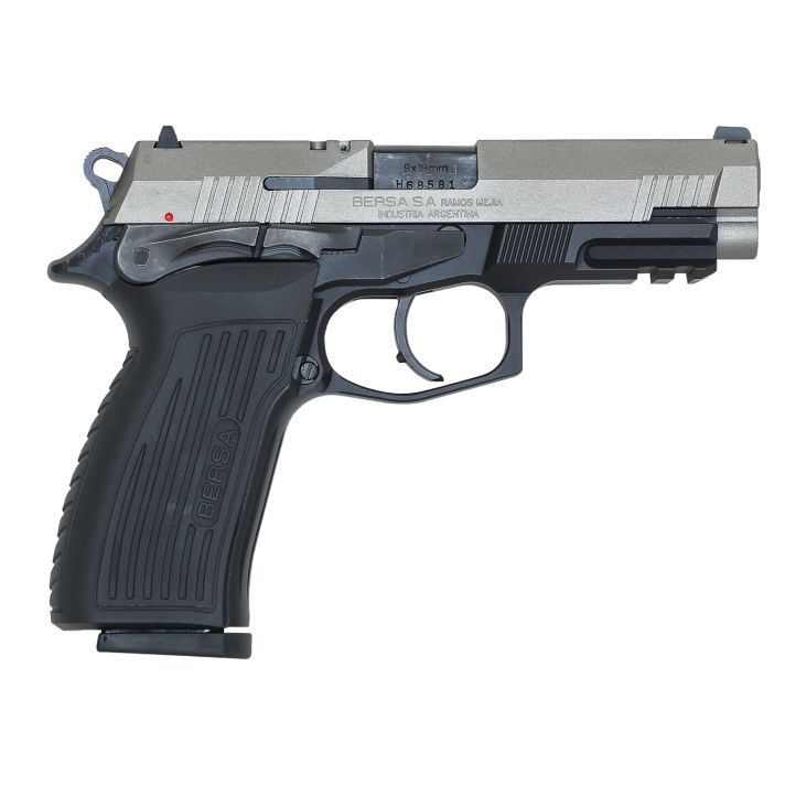 Bersa TPR9DT TPRFull Size Frame 9mm Luger 17+1, 4.30" Black Steel Barrel, Nickel Cerakote Serrated Steel Slide, Matte Black Aluminum Frame w/Picatinny Rail, Ambidextrous