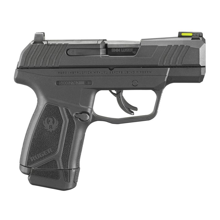 Ruger 3502 Max-99mm Luger 10+1 3.20" Black Nitride Alloy Steel Barrel, Black Oxide Optic Ready/Serrated Steel Slide, Black Polymer Frame Black Hogue HandALL Rubber Grip, Right Hand