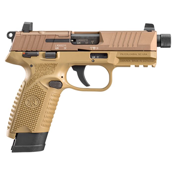 FN 66101009 502 Tactical 22 LR 10+1 4.60" Black Steel Threaded Barrel, Flat Dark Earth Optic Ready/Serrated Slide & Polymer Frame w/Picatinny Rail, FDE Textured Polymer Grip, Ambidextrous