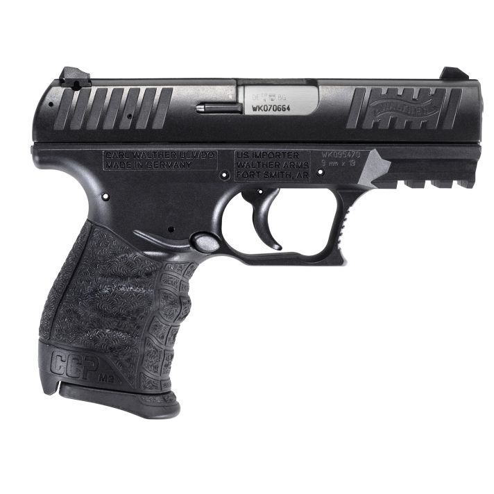 Walther Arms 5083500 CCP M2 + 9mm Luger 8+1 3.54" Barrel, Polymer Frame With Picatinny Acc. Rail, Serrated Black Cerakote Steel Slide, Reversible Magazine Release, Manual Safety