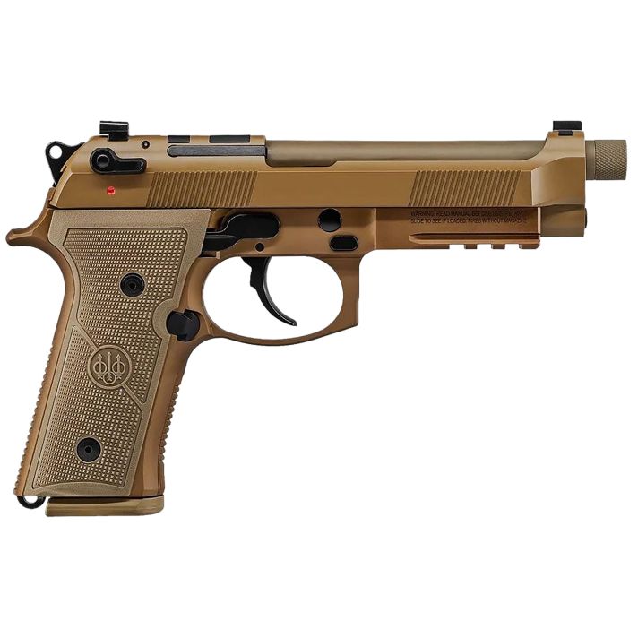 Beretta USA JS92M9A4GM M9A49mm Luger 5.10" Threaded Barrel 18+1, Flat Dark Earth Cerakote Polymer Frame, Serrated Steel Optic Cut Slide, Polymer Grip & Decocker Safety