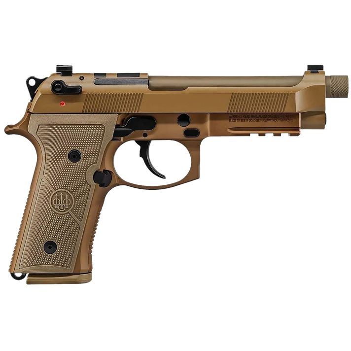 Beretta USA JS92M9A4G M9A49mm Luger 5.10" Threaded Barrel 10+1, Flat Dark Earth Cerakote Polymer Frame, Serrated Steel Optic Cut Slide, Polymer Grip & Decocker Safety
